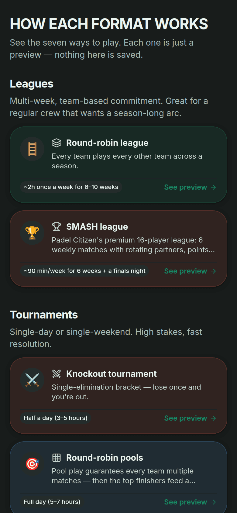 The in-app formats picker